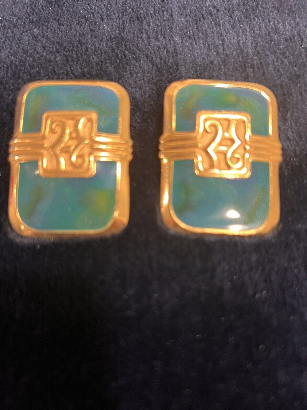 vintage Edgar Berebi earrings Enamel  marbelized signed gold trim